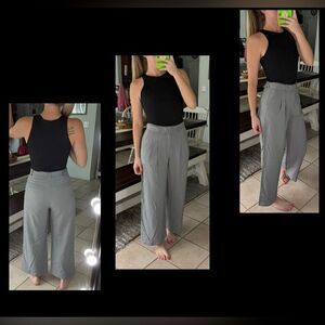 Halara Grey High Waisted Wide Leg Belted Ankle Trouser Dress Pants